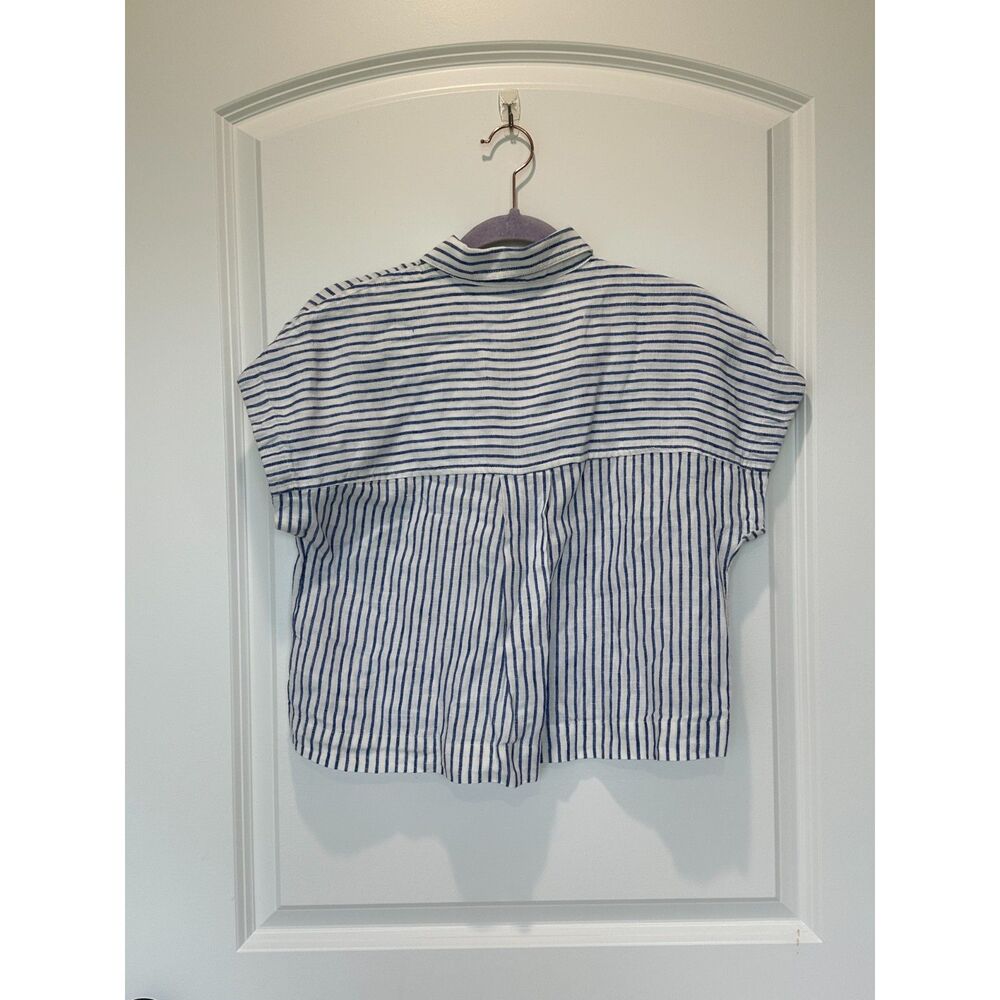 Madewell 100% Linen Dolman Blue and White Stripe Button Down Shirt Size XS - Picture 2 of 5